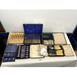 QUANTITY OF CASED SETS CUTLERY - TEA KNIVES, FISH EATERS, TEASPOONS, AND A QUANTITY OF LOOSE
