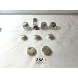 HALLMARKED SILVER/925 SILVER PILL BOXES WITH THREE GLASS (WITH HALLMARKED) SILVER TOPS, TOILET