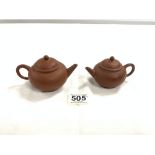 TWO 20TH-CENTURY CHINESE REDWARE POTTERY MINIATURE TEAPOTS WITH WITH LIDS AND CHARACTER MARKS