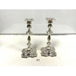 PAIR OF HALLMARKED SILVER EMBOSSED-SHAPED CANDLESTICKS, LONDON 1899, MAKER - WILLIAM HUTTON &