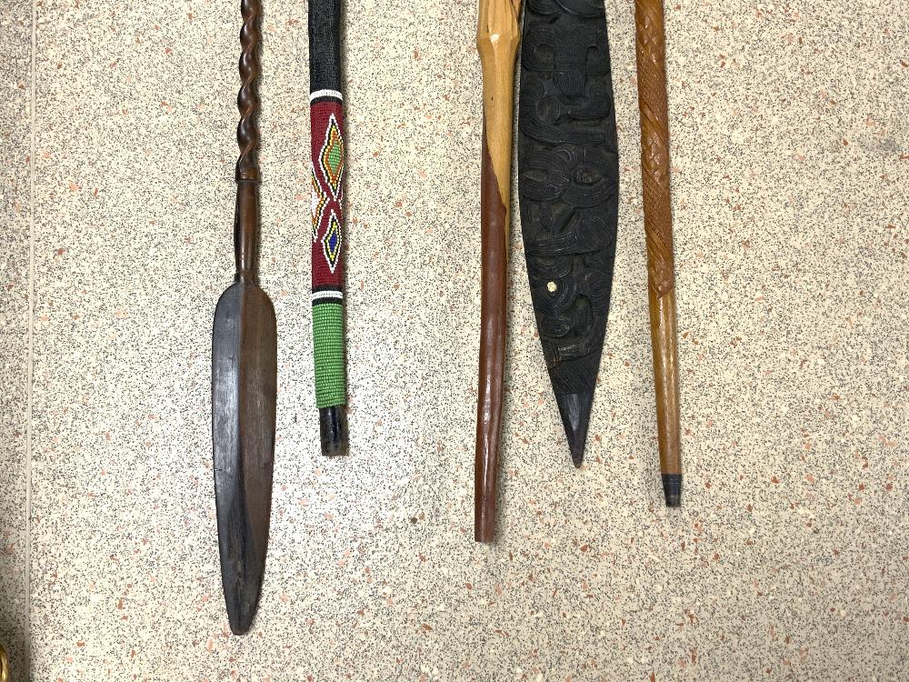 ETHNOGRAPHICAL STICKS WITH POSSIBLY MAORI CEREMONIAL WAR PADDLE - Image 3 of 3