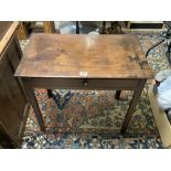 A GEORGIAN CUBAN MAHOGANY SINGLE DRAWER SIDE TABLE WITH CHAUFERED LEGS, REPLACEMENT HANDLE