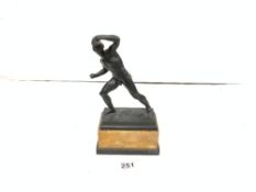 GERMAN BRONZE FIGURE OF A GLADIATOR SIGNED GLADENBECK BERLIN ON A MARBLE BASE, 26CMS