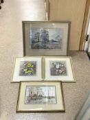 FOUR WATERCOLOURS BY A. HOUGHTON, COUNTRY FARM SCENE, 38 X 26CMS, RIVER SCENE, AND A PAIR OF