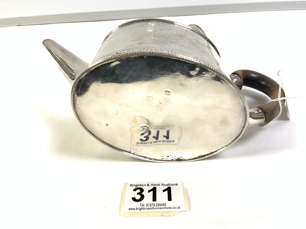 GEORGE III HALLMARKED SILVER ENGRAVED OVAL TEA POT - MARKS RUBBED, 387 GRAMS - Image 4 of 5