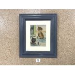 LOUIS WAIN 1901 ATTRIBUTED WATERCOLOUR AND PENCIL FRAMED AND GLAZED, 38 X 33CMS