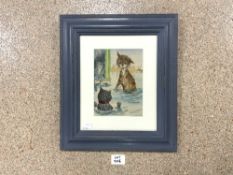 LOUIS WAIN 1901 ATTRIBUTED WATERCOLOUR AND PENCIL FRAMED AND GLAZED, 38 X 33CMS