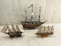 THREE WOODEN GALLEON SAILING SHIPS, THE LARGEST WASA SWEDISH 1628 COPY, 70CMS