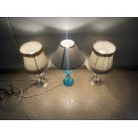 THREE CUT GLASS STYLE TABLE LAMPS, THE TALLEST 26CMS