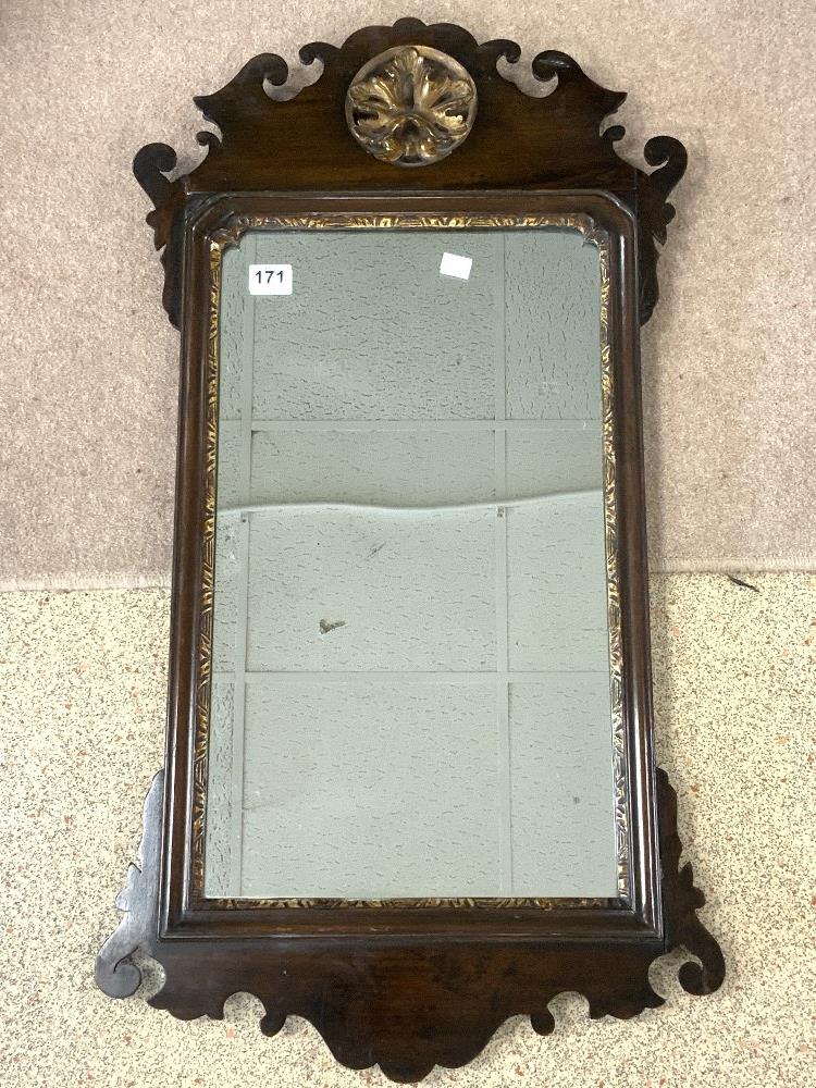 REGENCY MAHOGANY FRETWORK WALL MIRROR WITH ORIGINAL PLATE, 52 X 95CMS