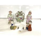 PAIR OF CONTINENTAL BISQUE FIGURES, 23CMS, A PAIR OF PORCELAIN FIGURE BOOKENDS (A/F) AND PORCELAIN
