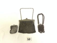 THREE WHITE METAL MESH EVENING PURSES