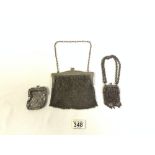 THREE WHITE METAL MESH EVENING PURSES