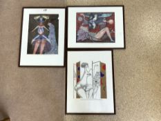 THREE FRAMED REPRODUCTION PRINTS OF LITHOGRAPHS BY MAX WALTER SVANBERG, 1950'S & 1970'S, THE LARGEST