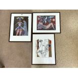 THREE FRAMED REPRODUCTION PRINTS OF LITHOGRAPHS BY MAX WALTER SVANBERG, 1950'S & 1970'S, THE LARGEST