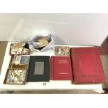 TWO STAMP ALBUMS, LOOSE STAMPS IN ENVELOPES, TWO SCRAP ALBUMS