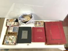 TWO STAMP ALBUMS, LOOSE STAMPS IN ENVELOPES, TWO SCRAP ALBUMS