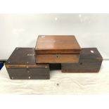 VICTORIAN ROSEWOOD AND MOTHER O PEARL INLAID SEWING BOX, WRITING BOX AND A TEA CADDY, ALL A/F