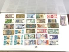 QUANTITY OF MIXED FOREIGN BANK NOTES, INCLUDES BRASIL, MAURITIUS AND MORE