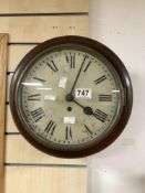 CIRCULAR MAHOGANY ENGLISH FUSEE WALL CLOCK WITH A 10INCH DIAL