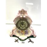 FLORAL CERAMIC CASED MANTLE CLOCK, CERAMIC BY BONN GERMANY AND THE MOVEMENT 'ANSONIA', 32 X 32CMS