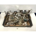 ADAM STYLE SILVER-PLATED TWO HAND TUREEN AND COVER, SET OF SIX-PLATED NAPKIN RINGS, A THREE-PIECE