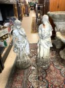TWO CONCRETE FEMALE FIGURINES/STATUES, THE LARGEST 70CMS