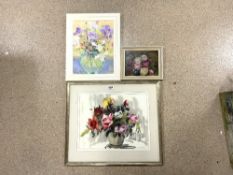 STILL LIFE TWO OILS AND ONE WATERCOLOUR, MARJORIE BEST, G. WRIGHT AND MONOGRAM N. M