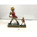 TWO VINTAGE JOHNNIE WALKER ADVERTISING FIGURES - ONE WITH A WOODEN BASE MADE FROM PLASTER, 39CMS,