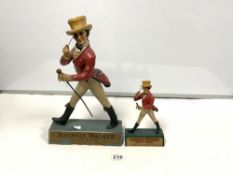 TWO VINTAGE JOHNNIE WALKER ADVERTISING FIGURES - ONE WITH A WOODEN BASE MADE FROM PLASTER, 39CMS,