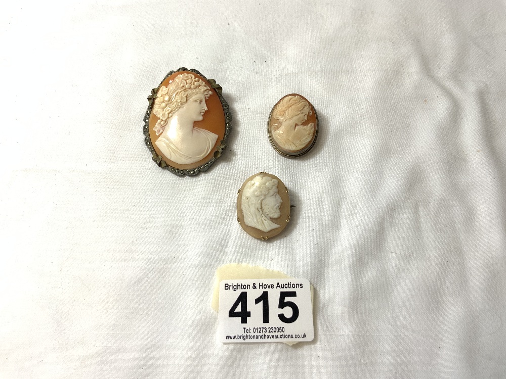 THREE VICTORIAN CAMEO'S, 9CT GOLD AND ONE SILVER WITH ONE OTHER