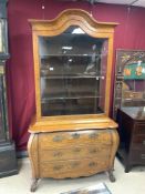 EARLY 19TH CENTURY DUTCH MARQUETRY INLAID BOMB FRONTED GLAZED DOME TOP CABINET CHEST ON BALL AND