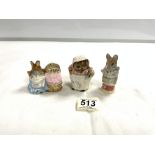 THREE BESWICK BEATRIX POTTER FIGURE 'HUNCA MUNCA' MRS TIDDY WINKLE' AND 'TAILOR OF GLOUCESTER'