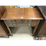 GEORGIAN MAHOGANY THREE DRAWER LOWBOY AND CHAUFERED LEGS, REPLACEMENT HANDLES, 78 X 45 X 75CMS