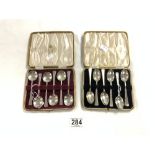 TWO SETS OF HALLMARKED SILVER TEASPOONS IN CASES, 128 GRAMS