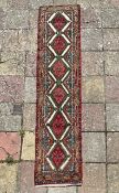 TURKISH WOODEN RED GROUND GEOMETRIC, 326 X 78CMS - RUNNER