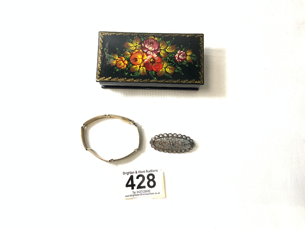 VINTAGE NORE 925 SILVER BRACELET WITH ENAMEL, ALONG WITH A 925 SILVER FILAGREE BROOCH - Image 2 of 4