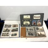 THREE POSTCARD ALBUMS CONTAINING VARIOUS SUBJECTS - STREET VIEWS, BUILDINGS, SEARCHLIGHT DISPLAY,