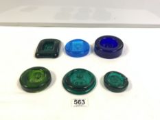 REIJMYRE - SWEDEN - SIX COLOURED GLASS EMBOSSED DISHES