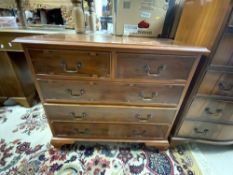VINTAGE YEW WOOD TWO OVER THREE CHEST OF DRAWERS, 84 X 42 X 77CMS