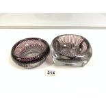 TWO ORREFORS - EDWARD HALD, GRAAL HEAVY GLASS ZEBRA BOWLS, 17 AND 16 CMS