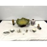 BRETBY CABBAGE LEAF COMPORT, PARASOL HANDLE, CRESTED DOGS, AND OTHER CERAMICS