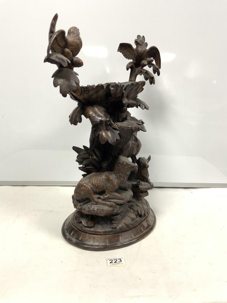 19TH CENTURY CARVED BLACK FOREST CENTRE PIECE WITH STAG, DEER AND BIRDS IN ATTENDANCE, CARVED ACORNS - Image 3 of 5