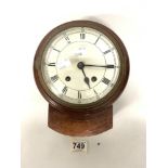 SMALL CIRCULAR MAHOGANY ENGLISH WALL CLOCK WITH 6 INCH DIAL (REPUTEDLY OBTAINED FROM THE ESTATE OF