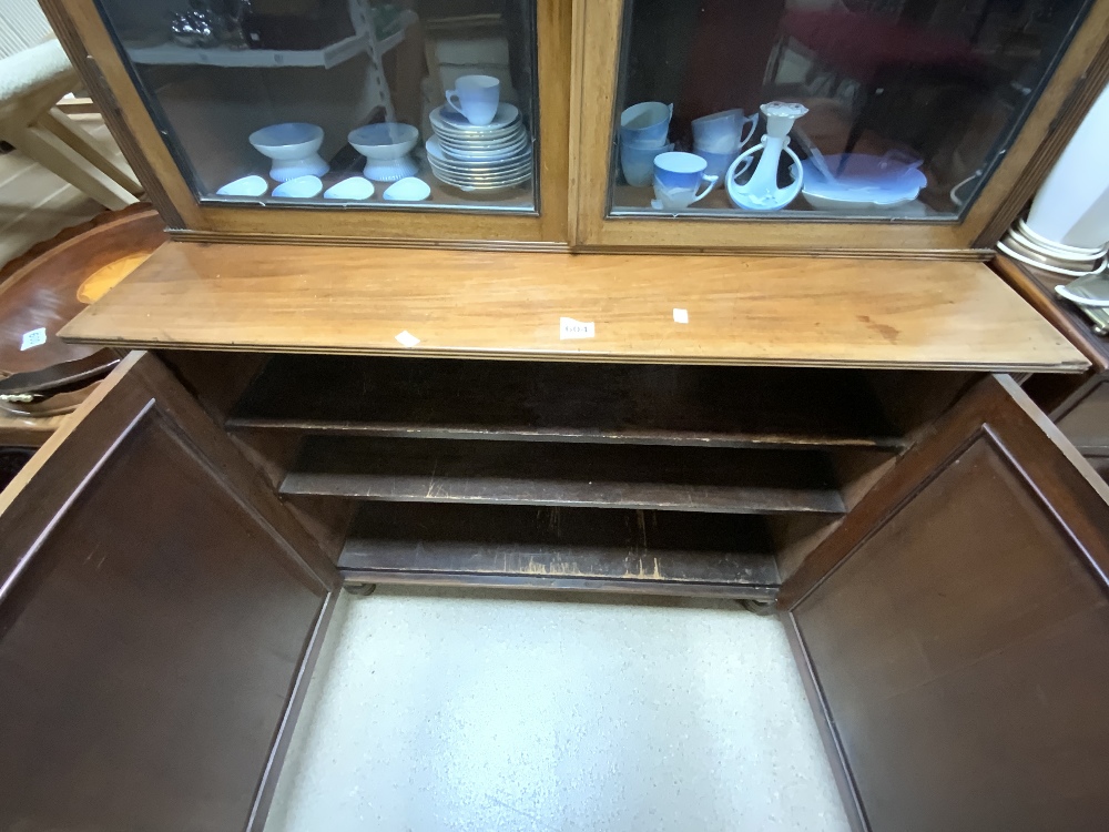 LATE GEORGIAN MAHOGANY FOUR-DOOR BOOKCASE, TWO GLAZED DOORS, AND THE TWO FLAME MAHOGANY PANEL DOORS, - Image 2 of 4