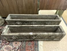 TWO ORNATELY DECORATED CONCRETE GARDEN TROUGH'S. 93 X 19 X 20CMS