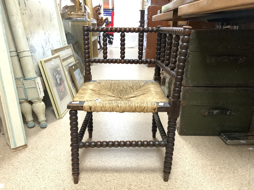 VICTORIAN BOBBIN SUPPORT, RUSH SEATED CORNER CHAIR - Image 3 of 3