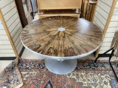 1960'S DANISH ALUMINUM AND WOODEN CIRCULAR TULIP TABLE - DESIGNER FRANCE AND SON FF CAFFRANCE, 120