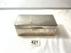 LARGE HALLMARKED SILVER CIGARETTE BOX, 17.5CMS, DATED 1923 BY WILLIAM NEALE AND SONS
