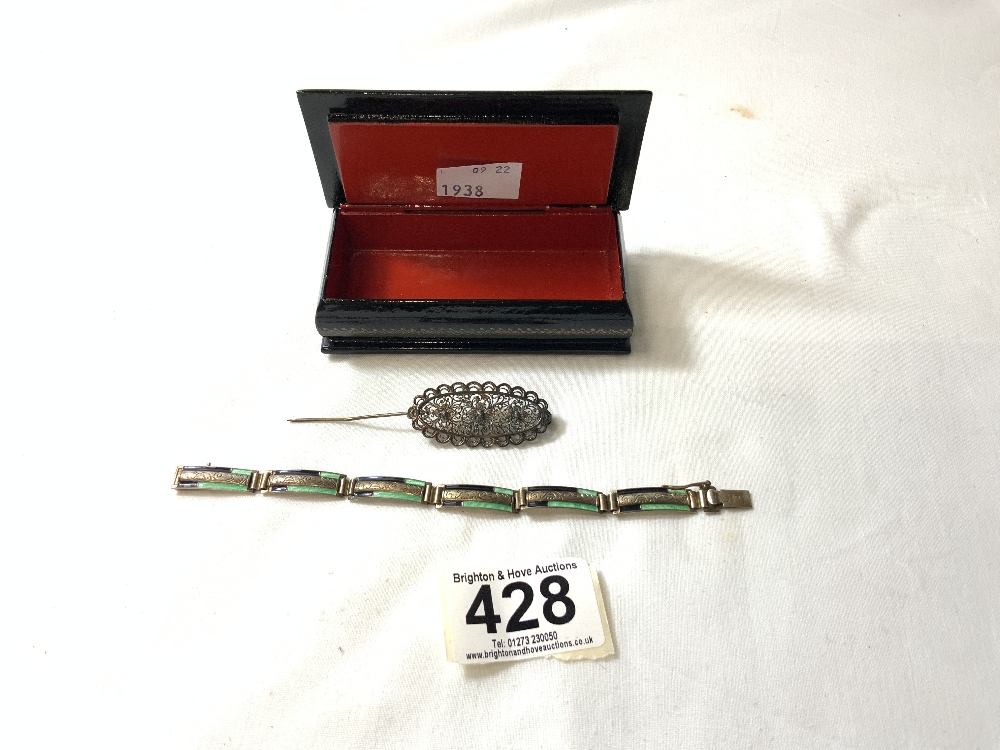 VINTAGE NORE 925 SILVER BRACELET WITH ENAMEL, ALONG WITH A 925 SILVER FILAGREE BROOCH - Image 3 of 4